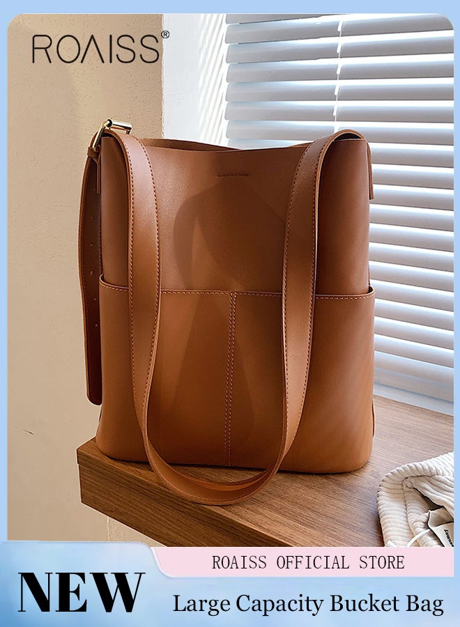 Women PU Leather Shoulder Bag Large Capacity Fashionable and Versatile Crossbody Bag Casual Daily Shoulder Bag Bucket Bag