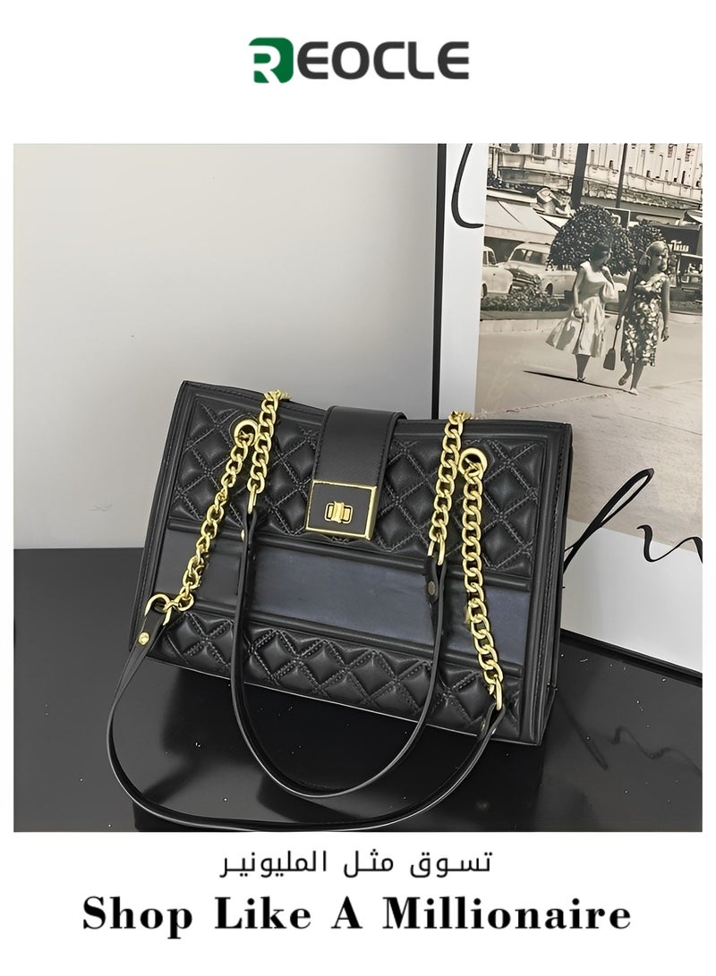 Women's Shoulder Bag Top Handle Satchel Bag with Chain Design & Large Capacity Handbags Tote Purse for Travel Work Daily
