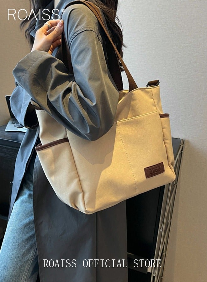 Large Capacity Shoulder Bag  Durable Macaron Color Scheme Smooth Zipper Solid Color Tote Bag