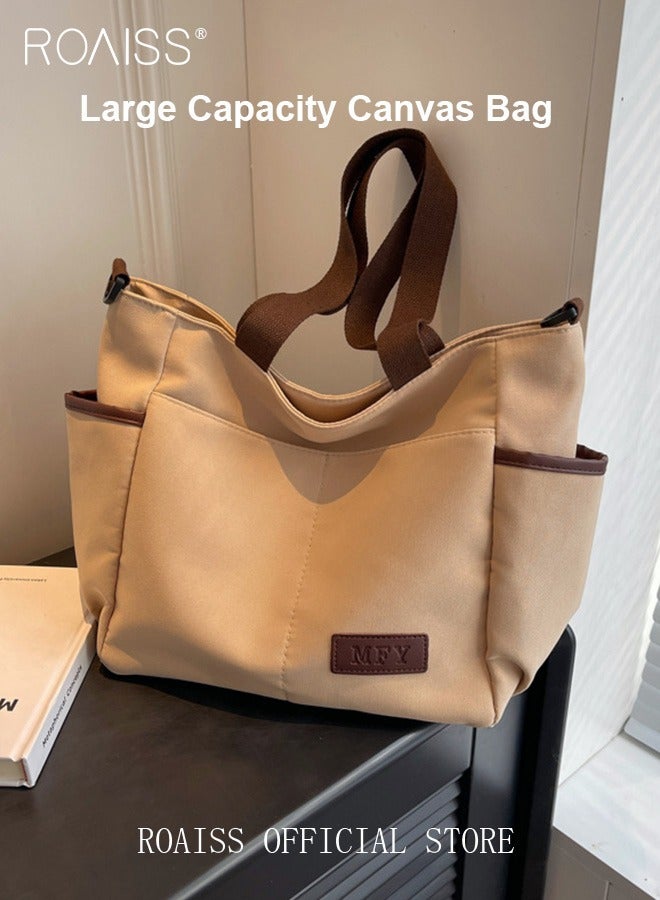 Large Capacity Shoulder Bag  Durable Macaron Color Scheme Smooth Zipper Solid Color Tote Bag