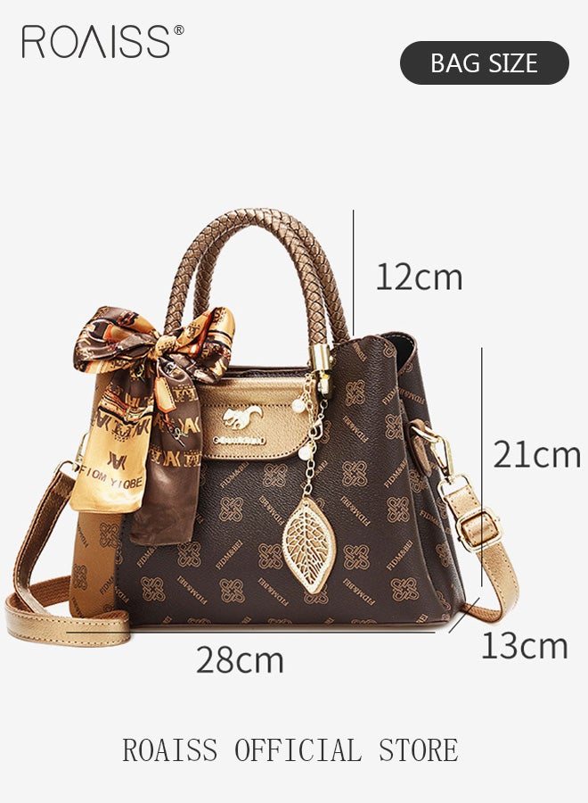 Classic Vintage Textured Handbag for Women with Silk Scarf and Gift Bag Trendy Large Capacity Shoulder Crossbody Bags in Luxury Print for Mother and Wife Suitable for Birthday Gift or Ramadan