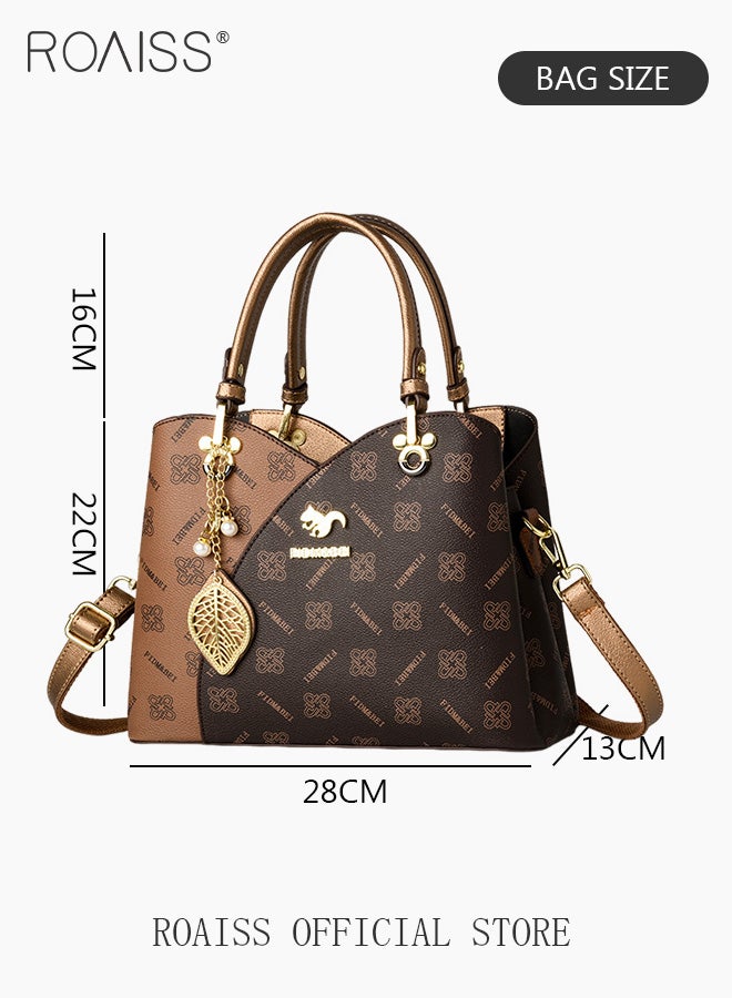 Classic Vintage Textured Handbag for Women with Pendant Decor and Gift Bag Trendy Large Capacity Shoulder Crossbody Bags in Luxury Print for Mother and Wife Suitable for Birthday Gift or Ramadan