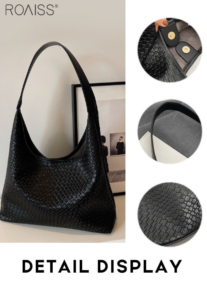 Women's Fashionable Pu Leather Woven Texture Tote Bag Casual Versatile Large Capacity Underarm Bag Inner Matte And Scratch Resistant Casual Handbag