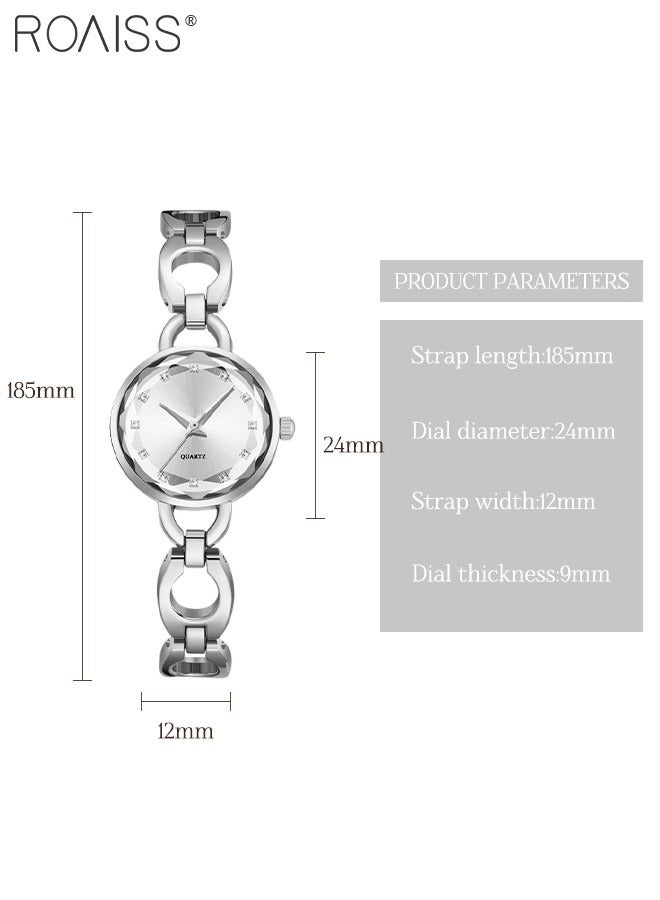 Women's Skeletonized Bracelet Quartz Watch, Analog Display Round Silver Dial Watch with Rhinestones Decoration, Waterproof Elegant Watch as Gift for Women