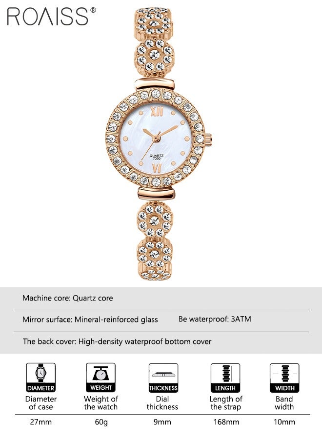 2PCS Women's Alloy Strap Bracelet Watch Set Analog Display Round Dial Quartz Watch with Heart Bracelet Decorated with Rhinestones Elegant Watch Set as Gift for Ladies Rose Gold