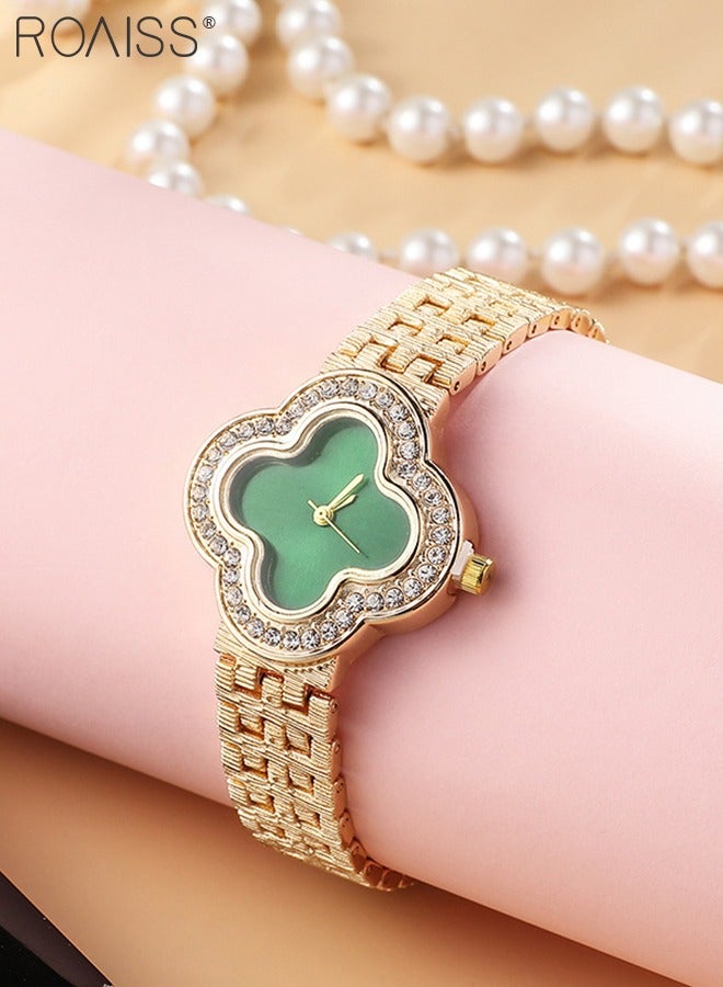 2PCS Alloy Strap Bracelet Watch Set for Women Analog Display Flower Dial Quartz Watch with Heart Bracelet Decorated with Pearl Elegant Watch Set as Gift for Ladies