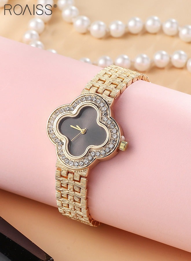 2PCS Women's Alloy Strap Bracelet Watch Set Analog Display Flower Dial Quartz Watch with Heart Bracelet Decorated with Pearl Elegant Watch Set as Gift for Ladies