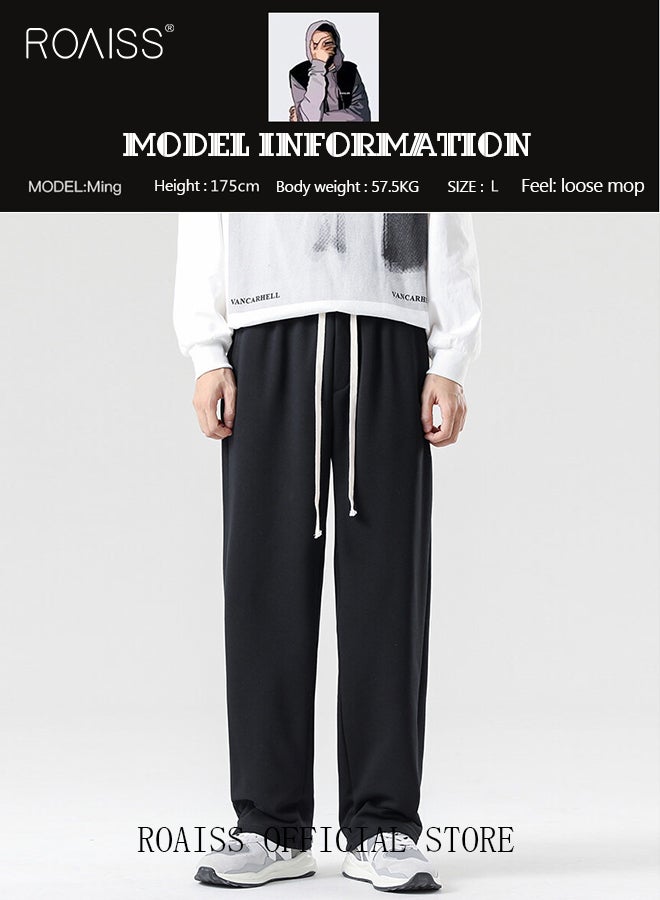 Men's Straight-Leg Pants Long Loose Fit Wide-Leg Trousers for Young Students Casual and Trendy with Good Fabric Drape