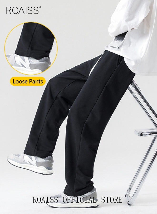 Men's Straight-Leg Pants Long Loose Fit Wide-Leg Trousers for Young Students Casual and Trendy with Good Fabric Drape