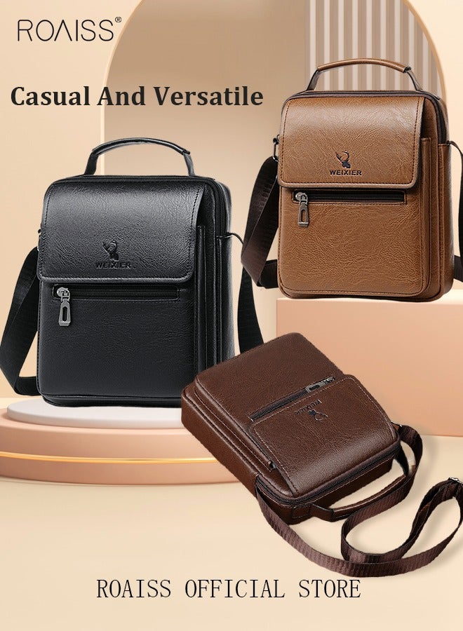 Men Business Leather Crossbody Bag Vertical Type Square Type Shoulder Bag Men Zipper Buckle Leather Messenger Bag Crossbody Shoulder Bag Vintage Handle Bags