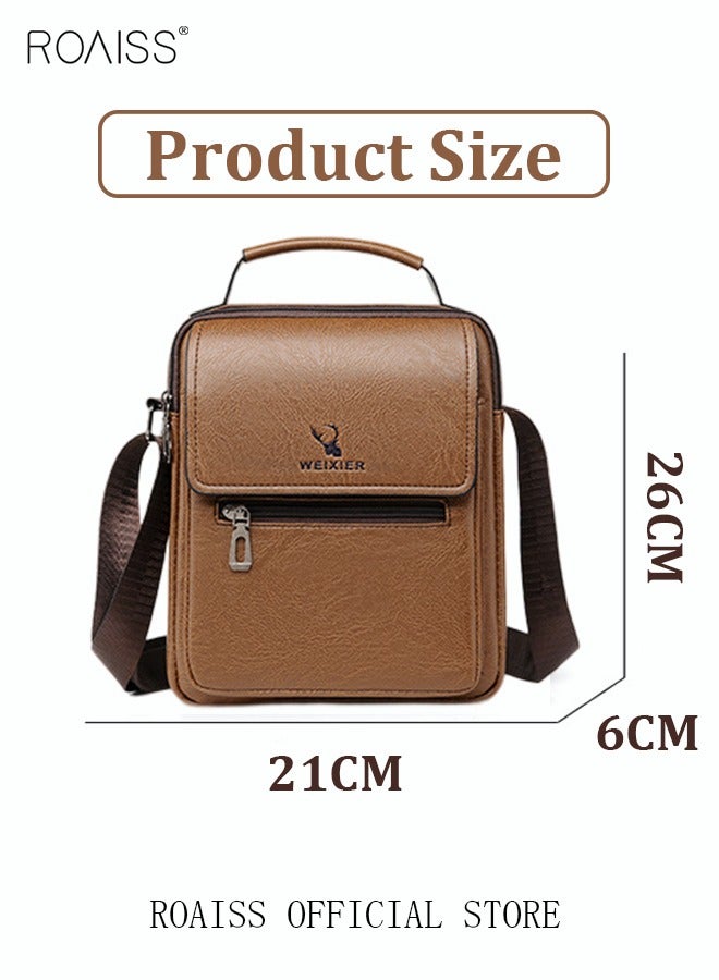 Men Business Leather Crossbody Bag Vertical Type Square Type Shoulder Bag Men Zipper Buckle Leather Messenger Bag Crossbody Shoulder Bag Vintage Handle Bags