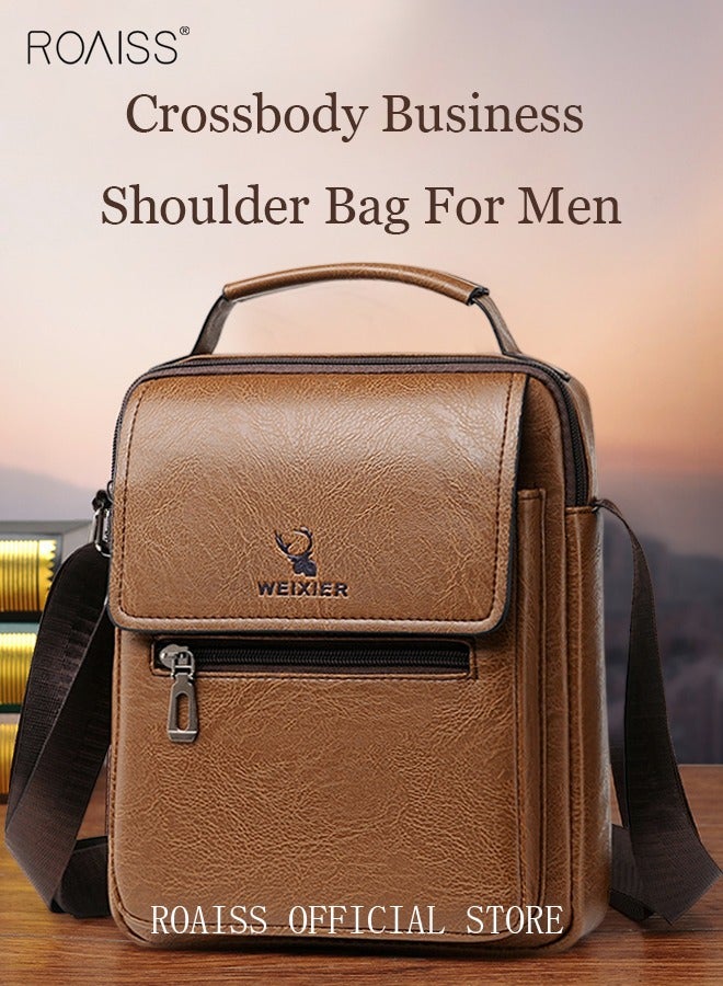 Men Business Leather Crossbody Bag Vertical Type Square Type Shoulder Bag Men Zipper Buckle Leather Messenger Bag Crossbody Shoulder Bag Vintage Handle Bags