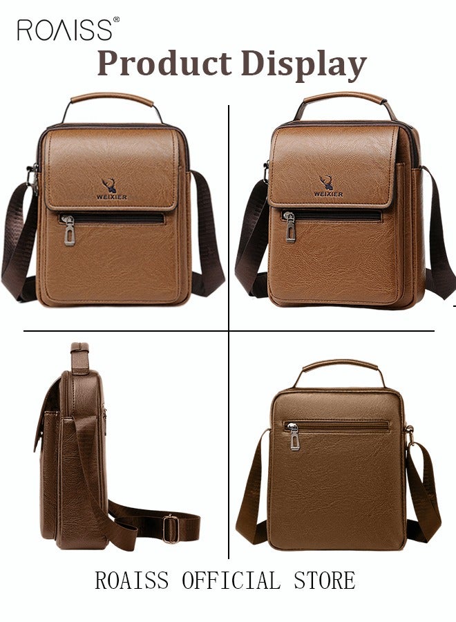 Men Business Leather Crossbody Bag Vertical Type Square Type Shoulder Bag Men Zipper Buckle Leather Messenger Bag Crossbody Shoulder Bag Vintage Handle Bags