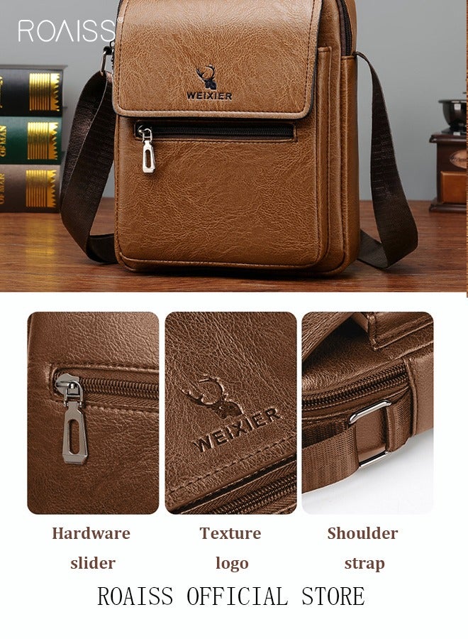 Men Business Leather Crossbody Bag Vertical Type Square Type Shoulder Bag Men Zipper Buckle Leather Messenger Bag Crossbody Shoulder Bag Vintage Handle Bags