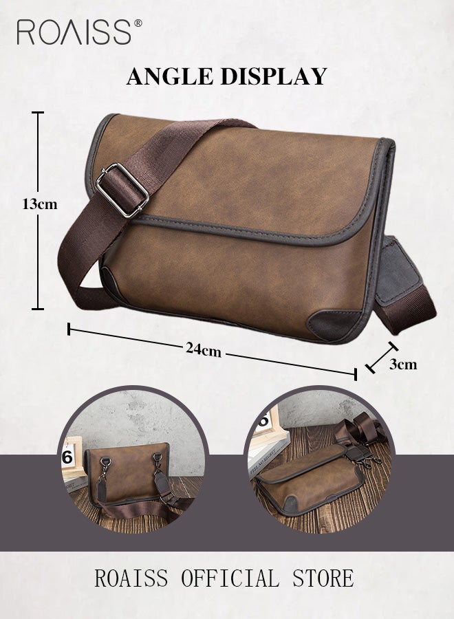Retro Contrast Color Leather Crossbody Bag for Men Casual Square Purse Trendy Chest Bags with Wide Strap Wear Resistant and Waterproof