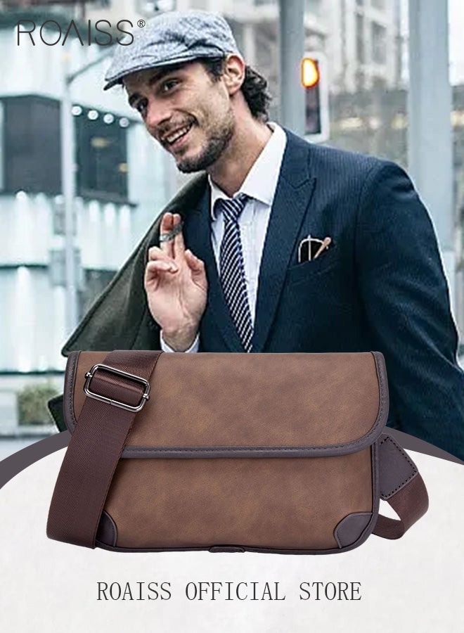 Retro Contrast Color Leather Crossbody Bag for Men Casual Square Purse Trendy Chest Bags with Wide Strap Wear Resistant and Waterproof