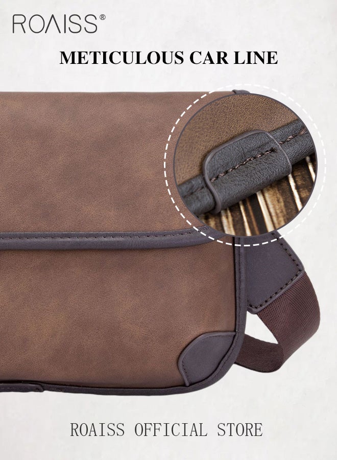 Retro Contrast Color Leather Crossbody Bag for Men Casual Square Purse Trendy Chest Bags with Wide Strap Wear Resistant and Waterproof
