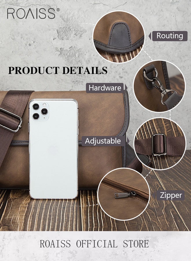 Retro Contrast Color Leather Crossbody Bag for Men Casual Square Purse Trendy Chest Bags with Wide Strap Wear Resistant and Waterproof