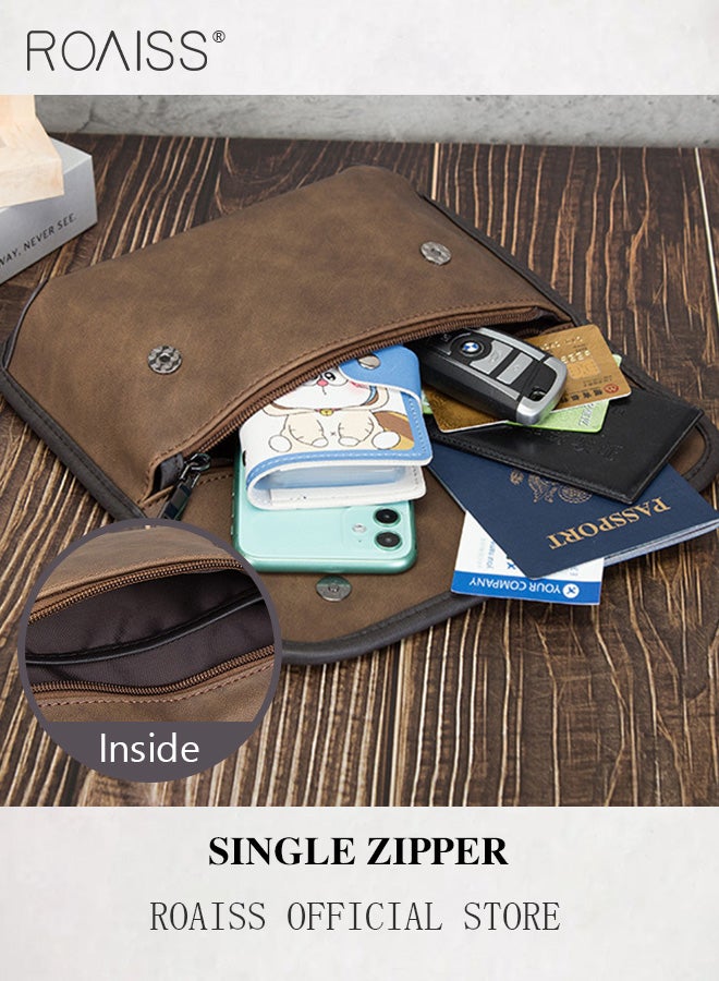 Retro Contrast Color Leather Crossbody Bag for Men Casual Square Purse Trendy Chest Bags with Wide Strap Wear Resistant and Waterproof