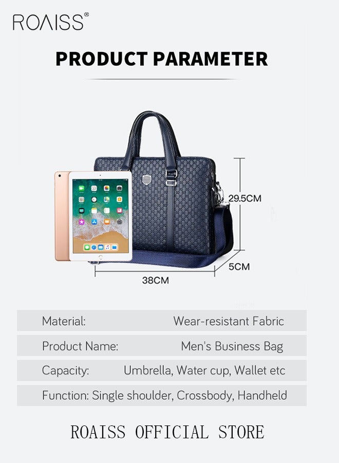 Classic Briefcase Textured Leather Laptop Messenger Bag for Men Travel Business Leather Lawyers Briefcase Shoulder Laptop Slim Bags Dark Blue