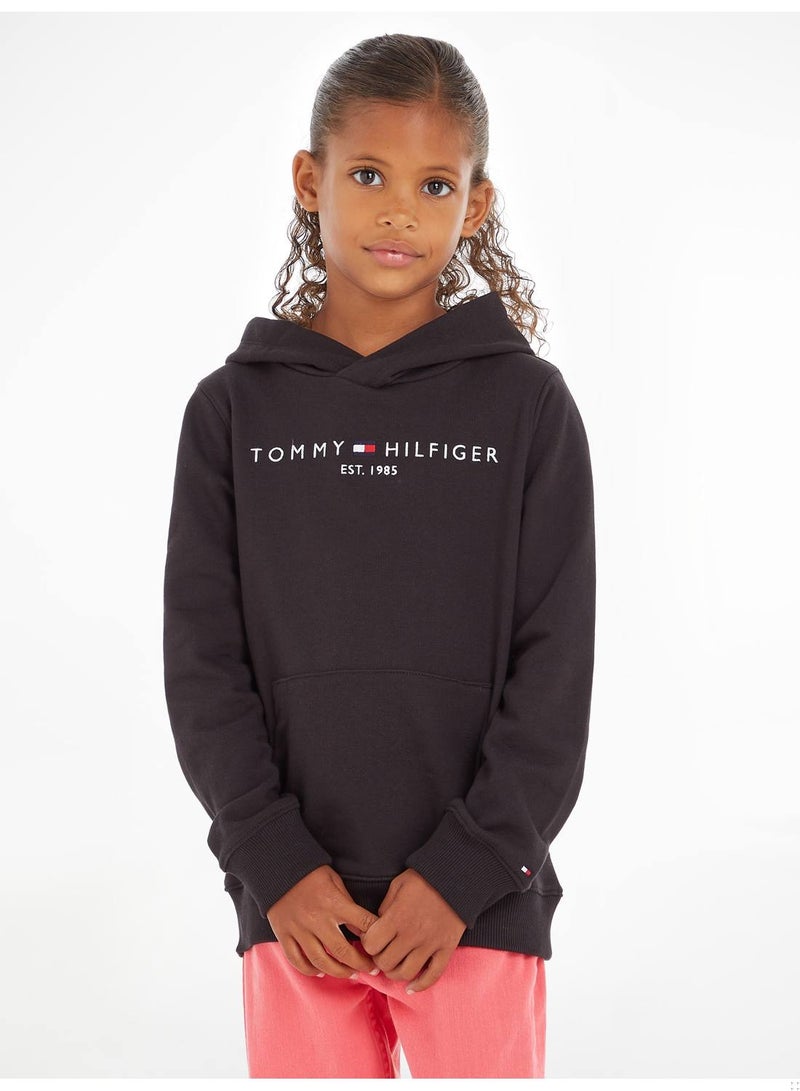 Kids' Essential Logo Organic Cotton Hoody Sweatshirt, Black