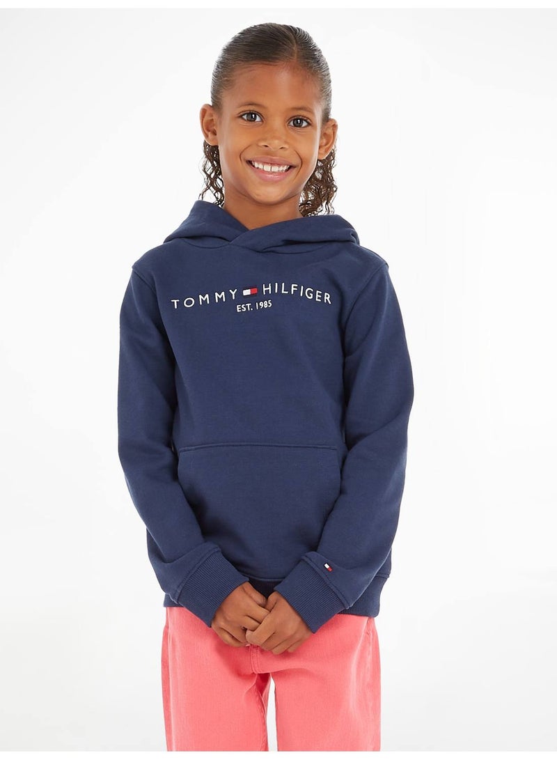 Kids' Essential Logo Organic Cotton Hoody Sweatshirt, Navy