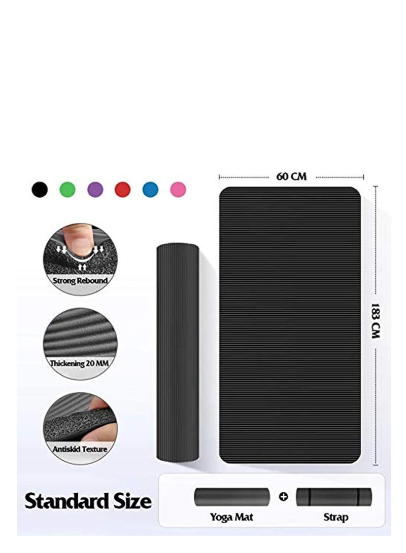 Non Slip yoga mat 10mm thick for exercise, Indoor Sports And Pilates Training -200 x 61cm Black