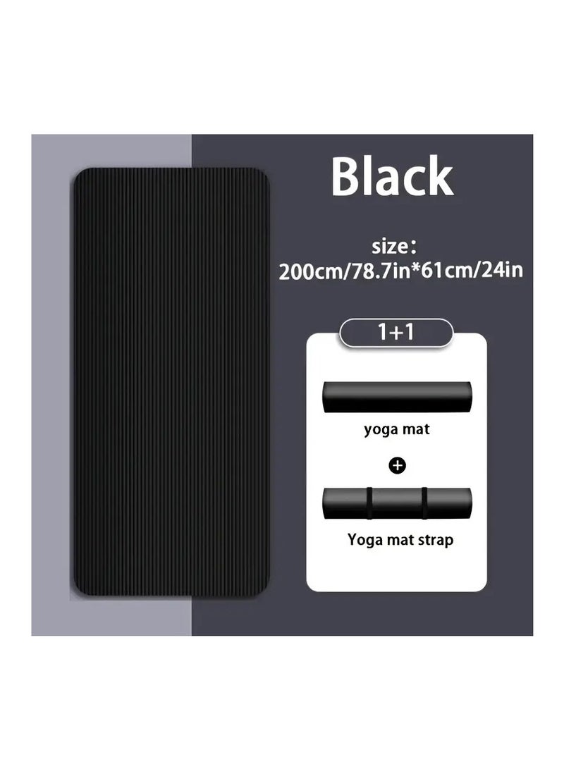 Non Slip yoga mat 10mm thick for exercise, Indoor Sports And Pilates Training -200 x 61cm Black