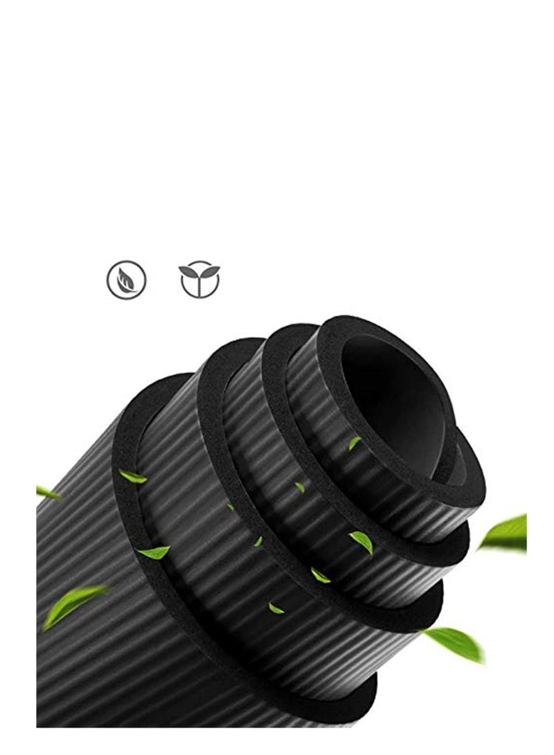 Non Slip yoga mat 10mm thick for exercise, Indoor Sports And Pilates Training -200 x 61cm Black