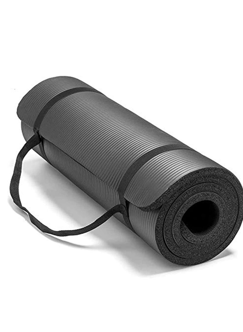 Non Slip yoga mat 10mm thick for exercise, Indoor Sports And Pilates Training -200 x 61cm Black