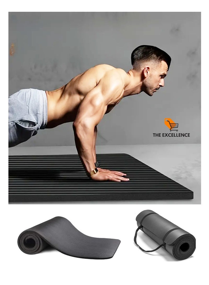 Non Slip yoga mat 10mm thick for exercise, Indoor Sports And Pilates Training -200 x 61cm Black
