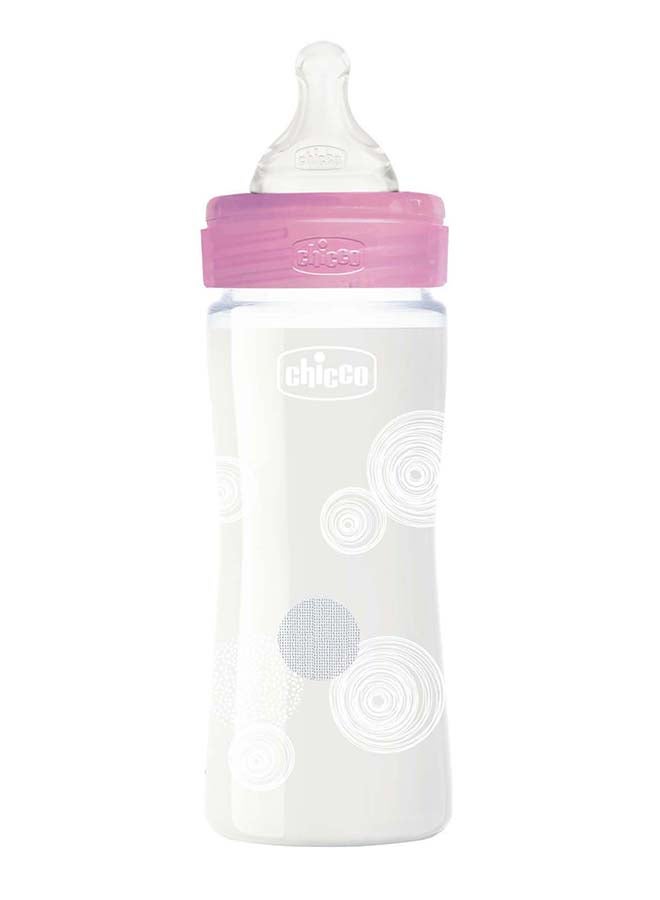 Well-Being Glass Bottle 240Ml Slow Flow 0M+ Silicone, Pink