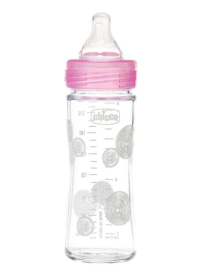 Well-Being Glass Bottle 240Ml Slow Flow 0M+ Silicone, Pink