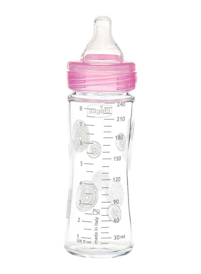 Well-Being Glass Bottle 240Ml Slow Flow 0M+ Silicone, Pink