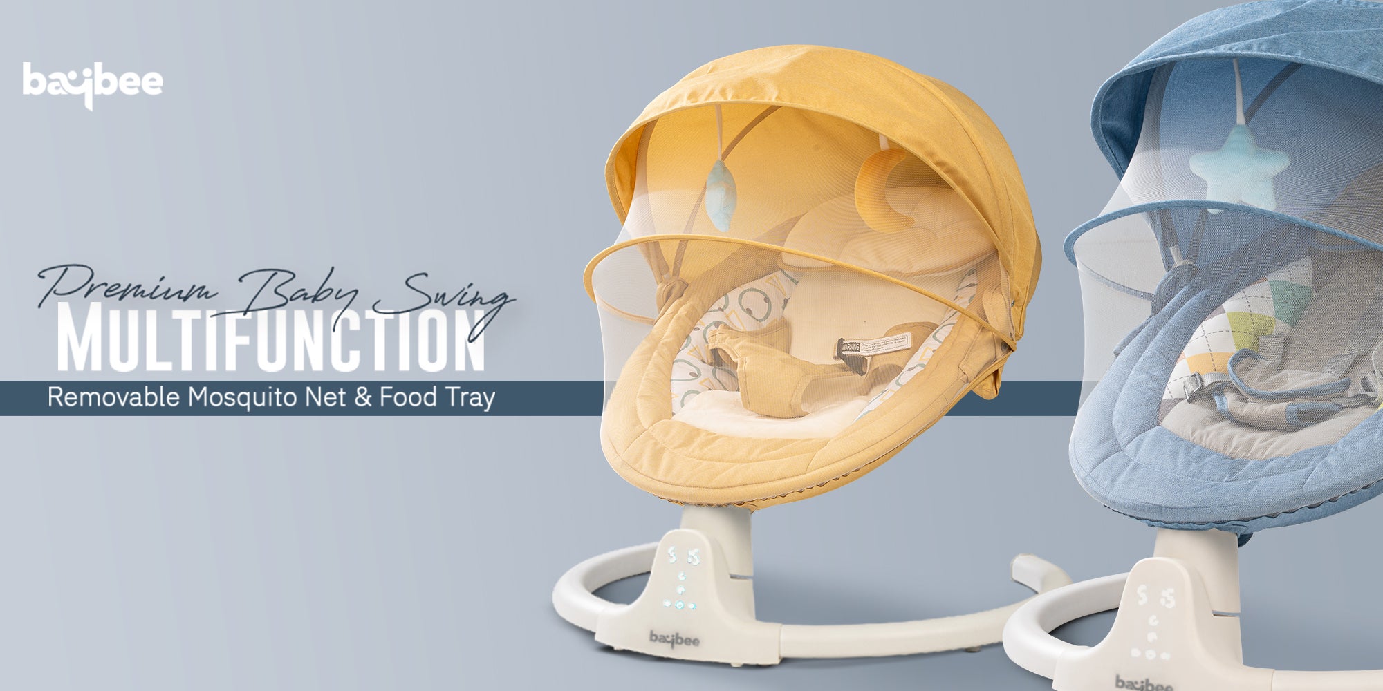 Baybee Lullabies Automatic Electric Baby Swing Cradle for Baby with Adjustable Swing Speed, Recline, Bluetooth & Music | Baby Rocker with Mosquito Net, Safety Belt & Toys | Swing for Baby (Blue)