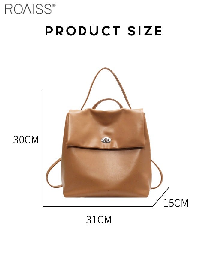 Women's High Capacity Pu Leather Casual Backpack Fashionable And Versatile Soft Flip Buckle Handbag Detachable And Adjustable Backpack