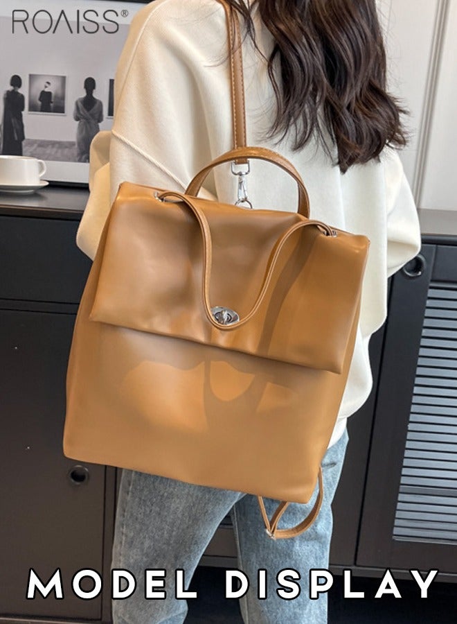 Women's High Capacity Pu Leather Casual Backpack Fashionable And Versatile Soft Flip Buckle Handbag Detachable And Adjustable Backpack