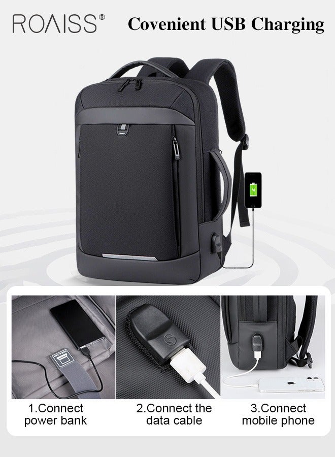 Fits 17 Inch Laptop Backpack Business Backpack 3 in 1 Scalable Capacity College Bookbag For Work School Travel Flight with USB Port Waterproof Casual Computer Daypack for Men Black