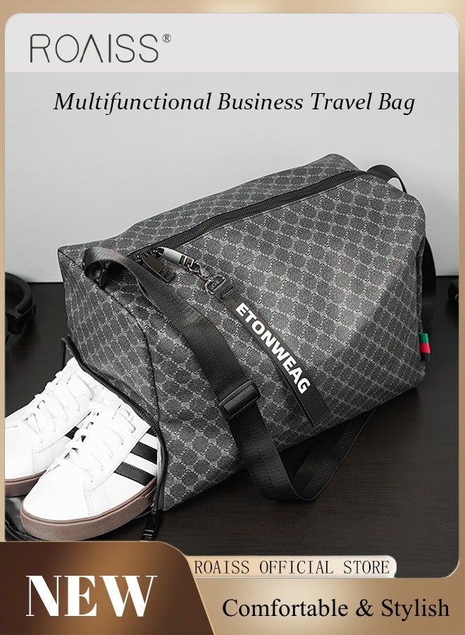 Leather Crossbody Shoulder Bag for Men and Women Large Capacity Anti Theft Casual Fitness Satchel with Zipper with Separate Shoe Compartment