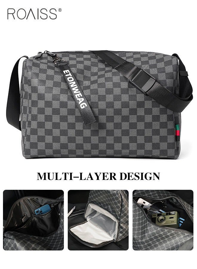 Leather Crossbody Shoulder Bag for Men and Women Large Capacity Anti Theft Casual Fitness Satchel with Zipper with Separate Shoe Compartment