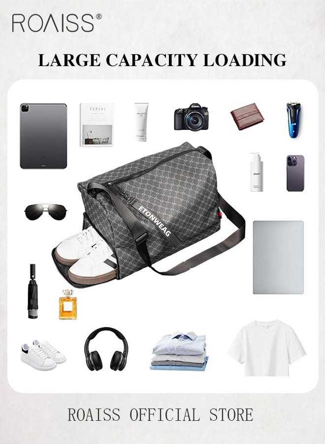 Leather Crossbody Shoulder Bag for Men and Women Large Capacity Anti Theft Casual Fitness Satchel with Zipper with Separate Shoe Compartment