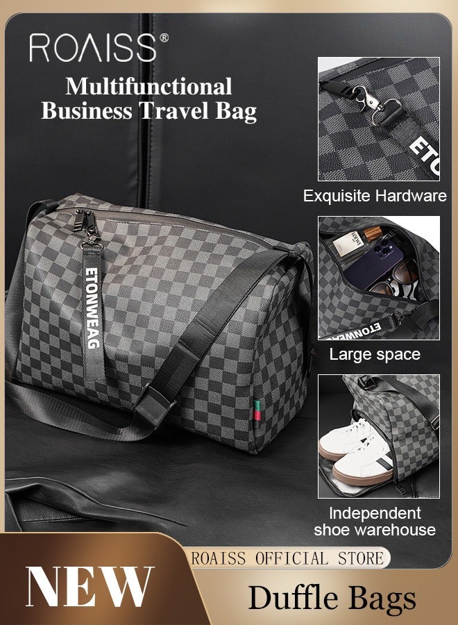 Leather Crossbody Shoulder Bag for Men and Women Large Capacity Anti Theft Casual Fitness Satchel with Zipper with Separate Shoe Compartment