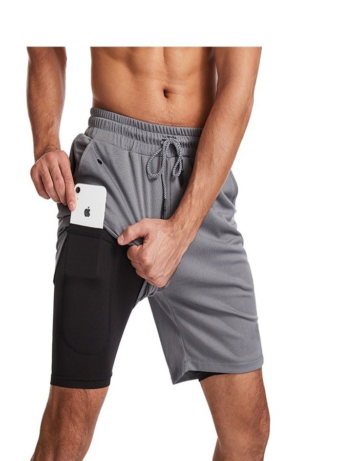 Men's 2-in-1 Quick Drying Casual Fitness Shorts Grey