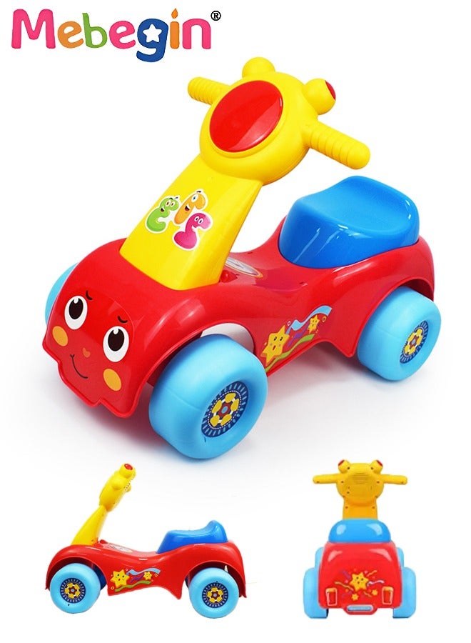 Fun Toddler Car Toy, Baby Balance Bike with Music and Light, Colorful Riding Toy, Ergonomic and Safe Design with Front and Rear Anti-topple Devices, No Pedals, Good Partner for Children' Growth, 48*24*37cm