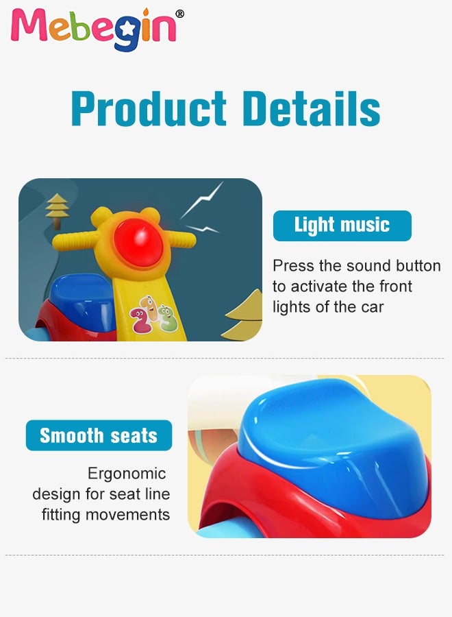 Fun Toddler Car Toy, Baby Balance Bike with Music and Light, Colorful Riding Toy, Ergonomic and Safe Design with Front and Rear Anti-topple Devices, No Pedals, Good Partner for Children' Growth, 48*24*37cm