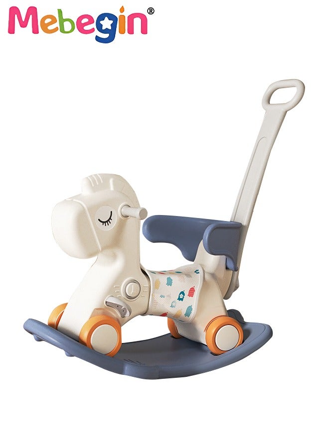 2 in 1 Interactive Rocking Horse with Push Handle, Fun Baby Rocker with Rocking and Sliding Ways to Play, Removable Ride-on Rocking Animal, Creative Early Education Toy, Easy to Swing and Assemble