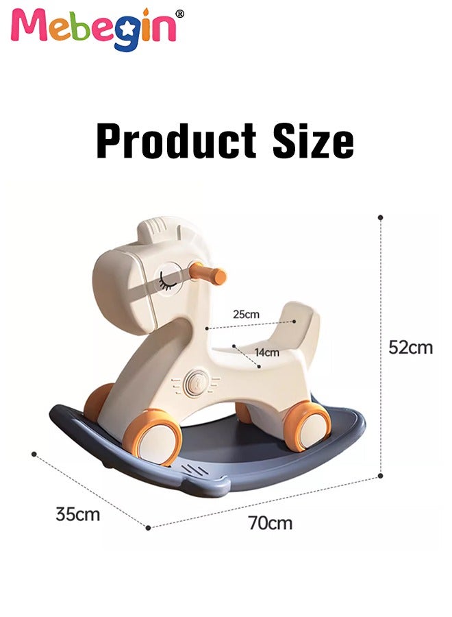 2 in 1 Interactive Rocking Horse with Push Handle, Fun Baby Rocker with Rocking and Sliding Ways to Play, Removable Ride-on Rocking Animal, Creative Early Education Toy, Easy to Swing and Assemble