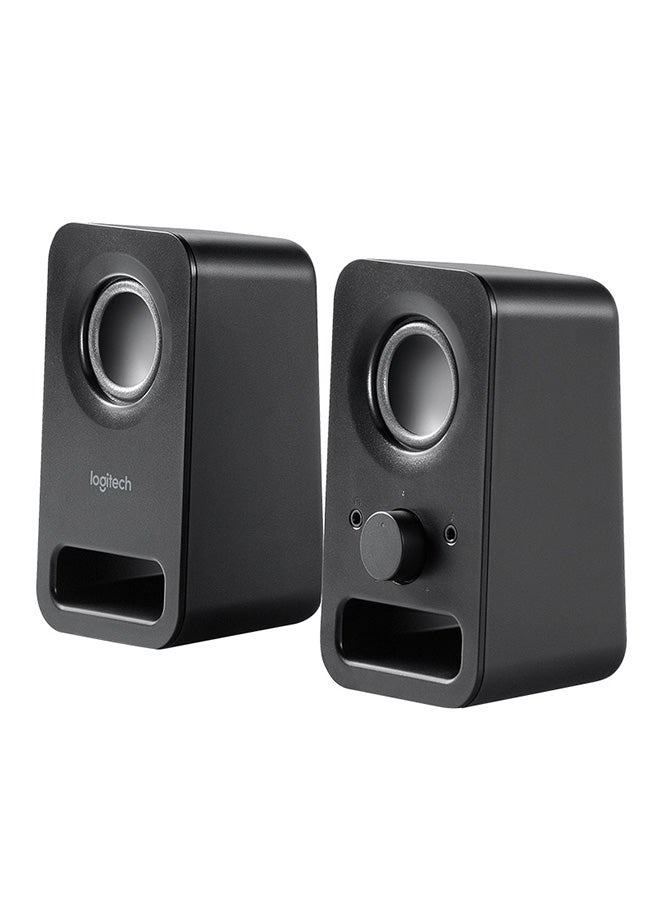 Z150 Compact Multimedia Stereo Speakers, 3.5mm Audio Input, Integrated Controls, Headphone Jack, Computer/Smartphone/Tablet/Music Player Midnight Black