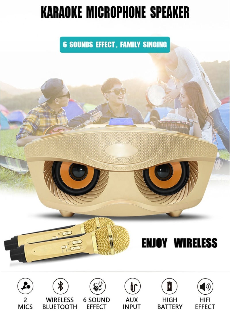 SD306 Dual Wireless Microphone Bluetooth Stereo Speaker Set USB TF CARD AUX Gold