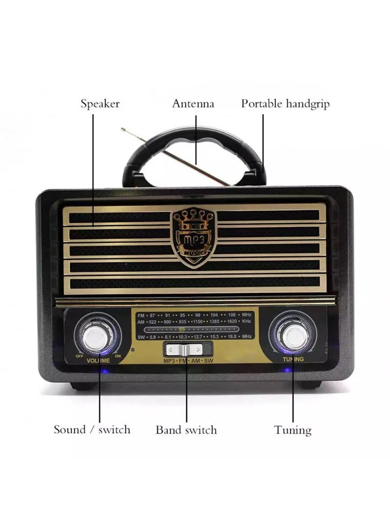 M-113 Portable Vintage Shortwave Radio with Bluetooth Speaker Rechargeable Battery